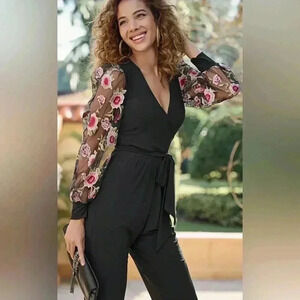 Embroidered Sleeve Jumpsuit